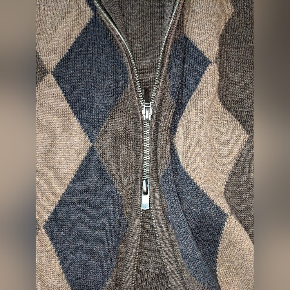 John Bartlett Consensus Argyle Zip Up Sweater Bro… - image 3